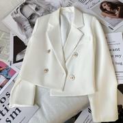 小个子西装双排扣白色外套女修身2023年春季色气质长袖短款西服
