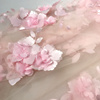 彩色3d立体网纱大花朵粉色刺绣蕾丝面料，服装连衣裙童装布料