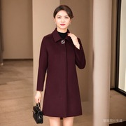 韩版双面羊绒大衣女中长款方领气质大码妈妈，装修身绵羊毛呢子外套