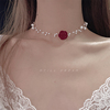 Still复古玫瑰多层珍珠项链女红色精致choker装饰短款颈链