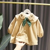 2022秋季新韩国童装女童刺绣娃娃领中长款风衣韩版小女孩宽松外套