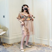 孕妇套装夏装时尚款2020韩版网纱吊带裙两件套夏季潮妈裙宽松