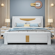 全实木床主卧1.8米橡木双人床现代简约压纹高箱床1.5储物婚床白色