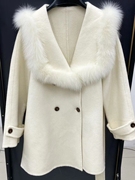 100%澳洲超细羊毛成分中长款设计感减龄狐狸毛大衣外套女2023
