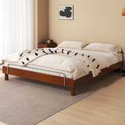 北欧实木榻榻米床复古无床头床，小户型1.8米实木次卧双人床原木