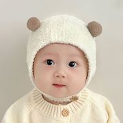 宝宝保暖帽子婴儿秋冬款，新生婴幼儿护耳纯棉，可爱男女宝宝针织毛绒