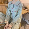 ins网红长袖开衫睡衣女春秋季学生日系格子休闲家居服套装