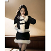 “雪域公主”韩系小香风设计感千金风毛领黑色，外套半身长裙两件套