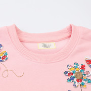 儿童粉红色卫衣春秋纯棉，女宝宝上衣套头长袖，贴布花朵洋气休闲长袖