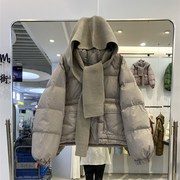 韩国短款内胆白鸭绒(白鸭绒，)气质披肩，羽绒服女秋冬小个子保暖蓝色外套
