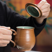 龙泉青瓷灰釉办公杯茶杯陶瓷大容量纯手工带盖龙柄杯高档会议水杯