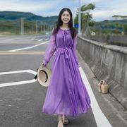 沙滩裙紫色连衣裙红色雪纺长裙泰国三亚拍照裙海边度假仙女裙