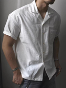 美式古巴领衬衫男口袋设计感修身短袖，潮牌工装白衬衣(白衬衣)西装领寸衫薄
