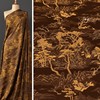 棕黄色仿醋酸提花面料新中式，旗袍古风山水，绸缎服装设计双色布料