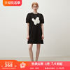 dfvc黑色泡泡袖t恤连衣裙，2024女夏季蝴蝶，拼接显瘦小个子裙子