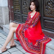 青海西藏云南茶卡盐湖旅游拍照披肩，女民族风挂须红色围巾沙漠丝巾