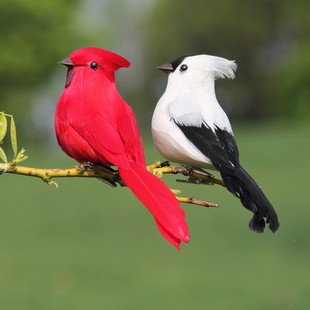 仿真小鸟装饰真羽毛摆件森系园艺白色红色工艺品鸟窝泡沫假鸟婚礼