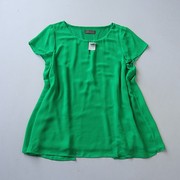 夏季欧美女士圆领包袖假两件衬衫 时尚气质绿色套头衫A12