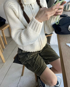 韩代潮牌The barnnet八奶同款双口袋高领拉链白色针织毛衣 外套女