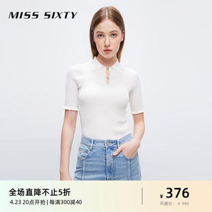 新中式misssixty夏季套头针织衫，女弹力毛织，木耳花边优雅气质