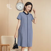 YUN韫2023夏季设计款女拼色POLO翻领显瘦针织短袖连衣裙