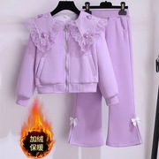 女童春秋装时髦紫色为卫衣套装八九10到12周岁小女孩微喇叭阔腿裤
