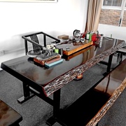 黑檀大板茶桌实木原木办公桌椅组合红木茶台板面新中式黑奥坎整块