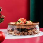 水果盘欧式创意双层玻璃干果瓜子坚果盘木质糖果收纳盒