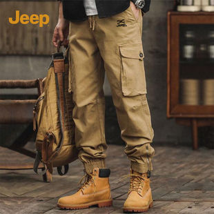 Jeep吉普裤子男士2024束脚工装裤男款美式多口袋休闲长裤男生