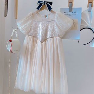 女童洋气泡泡袖公主裙夏季韩版宝宝超仙亮片礼服儿童短袖裙子