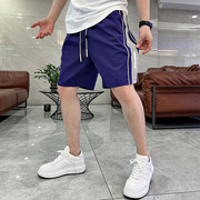 美式短裤四分裤男夏季冰丝薄款条纹五分裤男款宽松直筒男士半截裤
