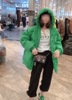 薇小姐韩国货净色连帽中长款加厚绿色羽绒服女2021冬季外套11