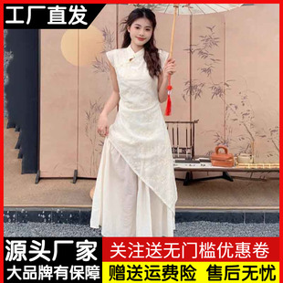 新中式改良旗袍无袖雪纺连衣裙女夏季国风气质修身显瘦过膝长裙子