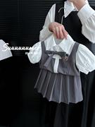 女宝宝夏天学院风套装，2023夏季女童，韩版短袖衬衣裙裤二件套潮