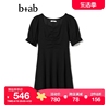 b+ab女装泡泡袖连衣裙秋季时尚，竖坑纹收腰短裙2u6205