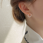 s925银针蝴蝶结珍珠耳钉2023年潮小众设计感耳环高级感耳饰女