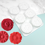 6连花形花朵月饼慕斯蛋糕，硅胶模具法式甜点，烘焙模具果冻布丁模具
