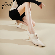 fed法式高跟鞋秋季女鞋真皮细跟气质裸靴尖头单鞋830-YAB387