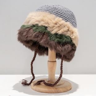 蒙古针织毛线帽子女冬季保暖百搭兔毛甜美可爱减龄帽波西米亚风格