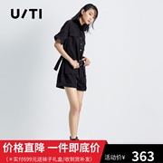 uti尤缇2022夏季 黑色直筒工装短袖连体裤女短裤UH202176A590