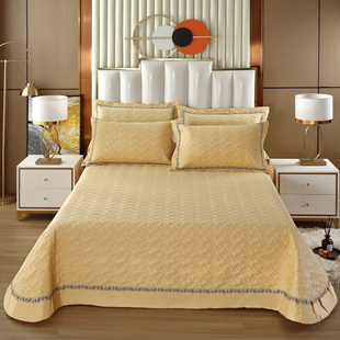 纯色全棉夹棉绗缝床盖三套件加棉加厚防滑床单件纯棉床罩四季通