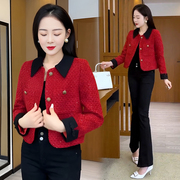 韩版时尚小香风短外套女2023秋季今年流行小众红色夹克上衣女