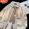 日系复古灯芯绒衬衫外套，男设计感小众长袖衬衣男生格子2024年