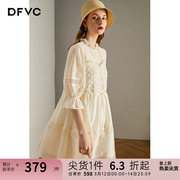dfvc镂空泡泡袖天丝连衣裙，女夏2024宽松木，耳边小立领a字裙子