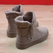 人本加绒保暖厚底雪地靴子女，2023年冬季平底棉靴学生中帮棉鞋