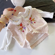 23女童韩版马甲婴儿纯棉棉线针织开衫女宝宝绣花背心无袖毛衣外套