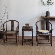 椅子三件套圈椅太师实木中式仿古做旧老家具摆件茶几组合拍摄道具