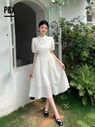 P&X设计师女装2023夏季 梭织连衣长裙中国风 823208861B 米色