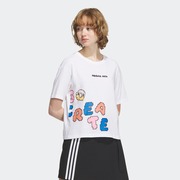 阿迪达斯Neo女子夏季字母印花运动休闲棉质圆领短袖T恤IK5150