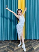 拉丁舞花服高级感舞蹈服女儿童吊带高端表演出比赛白色大摆裙